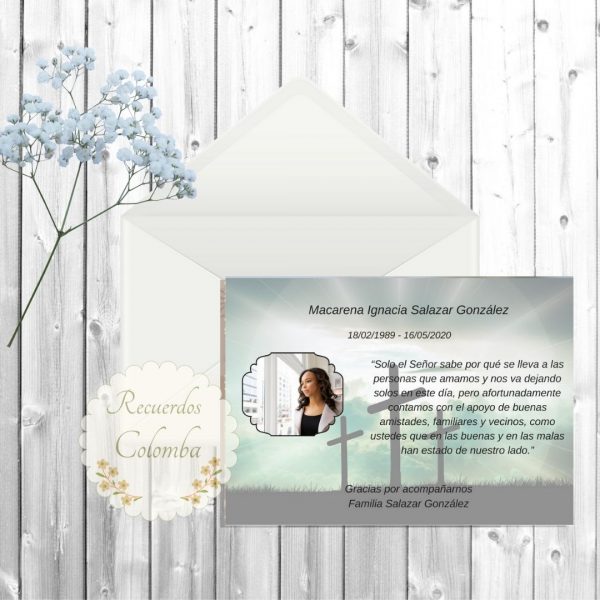 Tarjeta agradecimientos condolencias física o digital 01