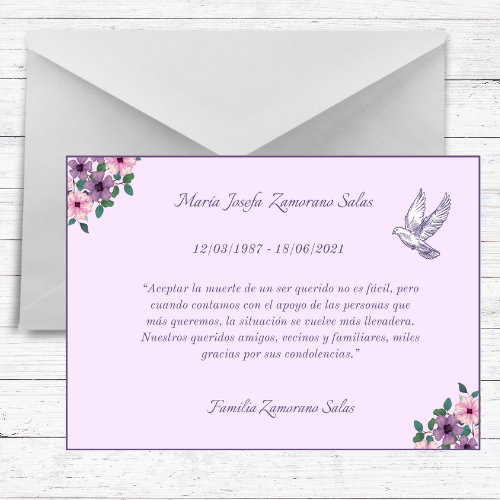 Tarjeta agradecimientos condolencias física o digital 10
